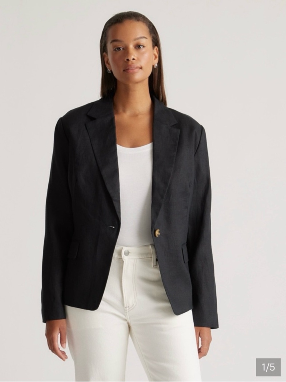 Quince 100% European Linen Structured Blazer In Black